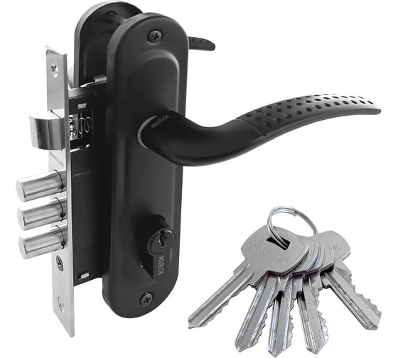 Изображение товара Замок врезной Marlok 61/LA02 3RB 3 ригеля межосевое 61,5 мм BL черный 012325