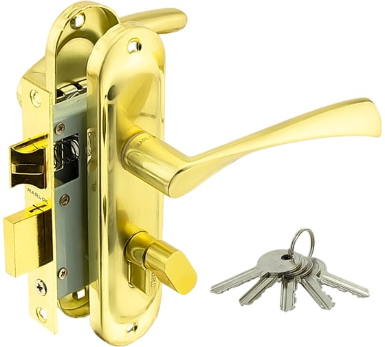 Изображение товара Замок врезной Marlok 50/L76-ЦМВ70 межосевое 50 мм ключ/вертушка SB золото матовое 010906