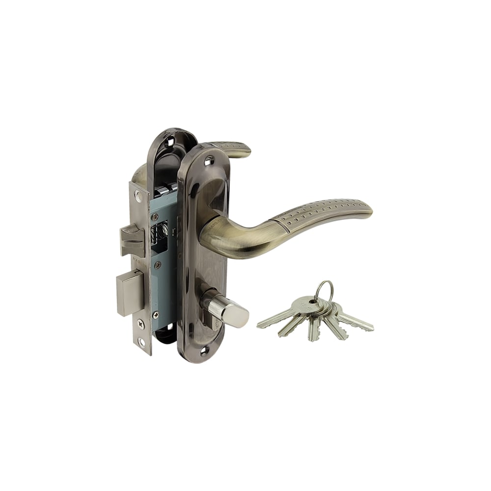 Изображение товара Замок врезной Marlok 50/LA02-ЦМВ70 межосевое 50 мм ключ/вертушка AB бронза 010888