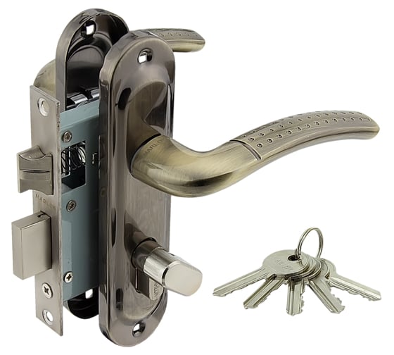 Изображение товара Замок врезной Marlok 50/LA02-ЦМВ70 межосевое 50 мм ключ/вертушка AB бронза 010888