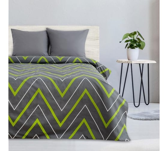 Изображение товара Комплект постельного белья Этель евро зелено-серые зигзаги 200x217, 220x240, 70x70 - 2 шт., поплин 125 г/м2 2565813