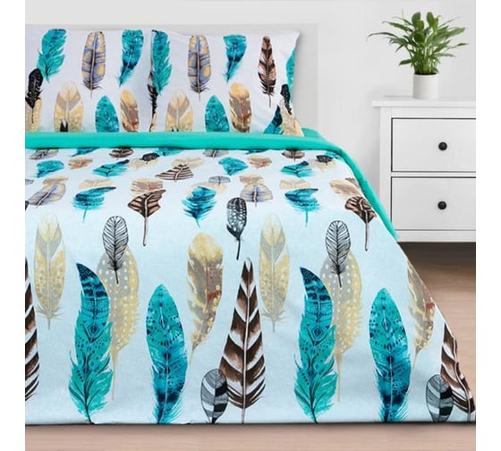 Изображение товара Комплект постельного белья Этель 2 спальный, Перья 175x215 см, 200x220 см, 70x70 см - 2 шт., поплин 2759793