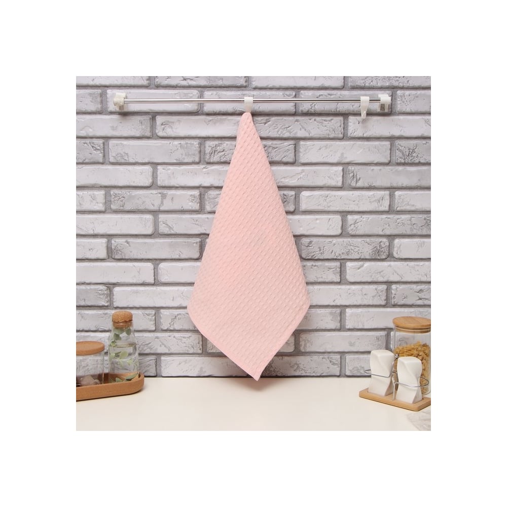 Изображение товара Полотенце Доляна розовое хлопковое 35x60 см с крупной вафлей