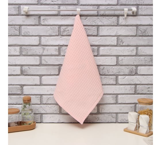 Изображение товара Полотенце Доляна розовый 35x60 см, 100% хлопок, крупная вафля 220 г/кв.м 4576497