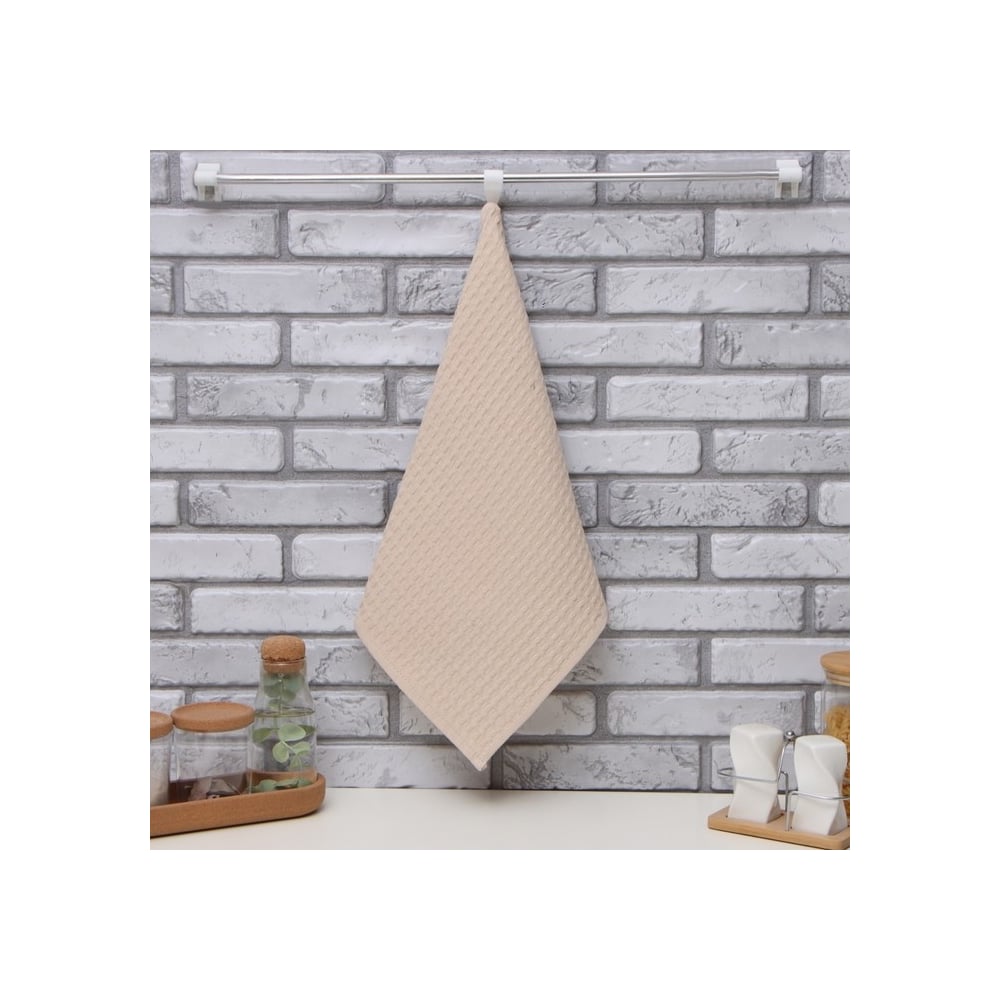 Изображение товара Полотенце Доляна бежевое 35x60 см из 100% хлопка крупная вафля