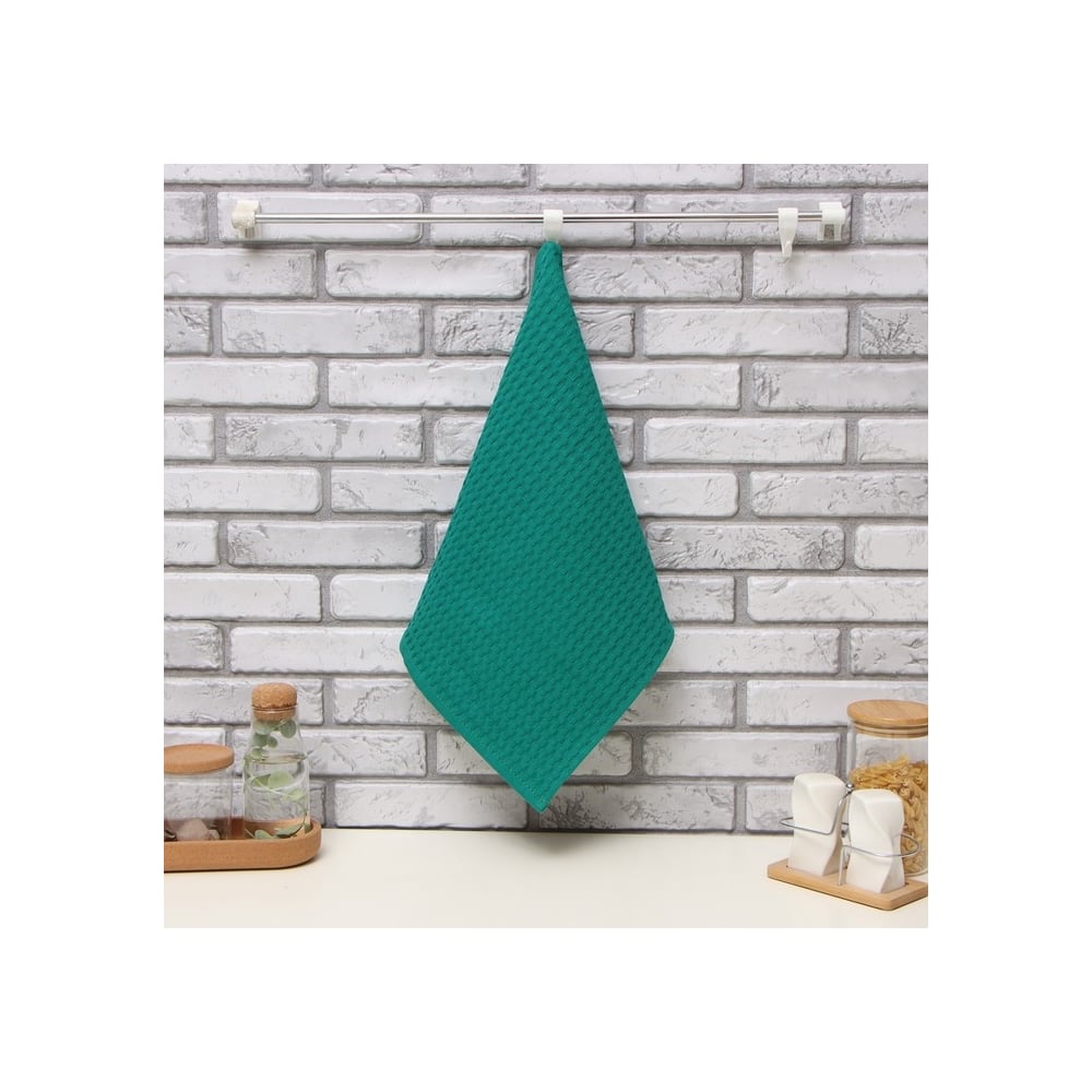 Изображение товара Полотенце Доляна зеленое 35x60 см из 100% хлопка крупная вафля 220 г/м²