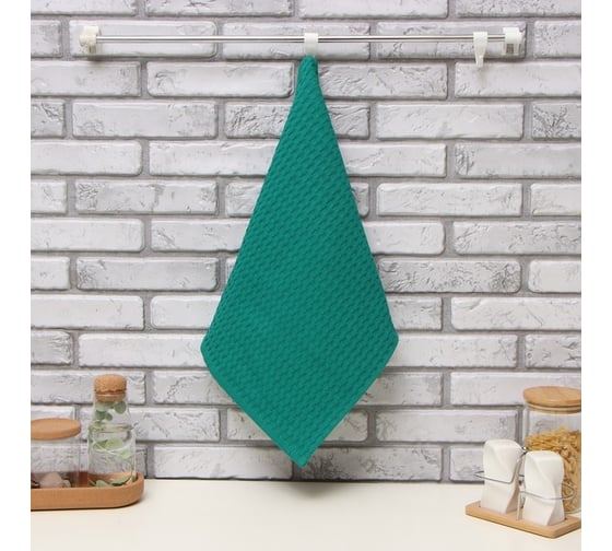Изображение товара Полотенце Доляна зеленый 35x60 см, 100% хлопок, крупная вафля 220 г/кв.м 4576492