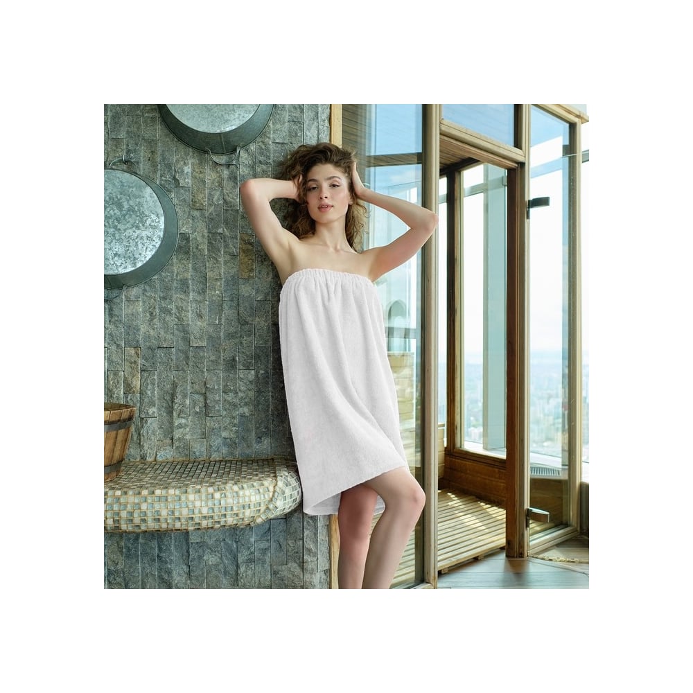 Изображение товара Полотенце банное Экономь и Я Парео 68x150 см белое 100% хлопок