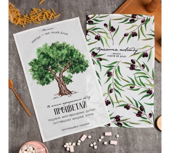 Изображение товара Набор полотенец кухонных Доляна Процветай 35x60 см 2 шт, 100% хлопок 5423108