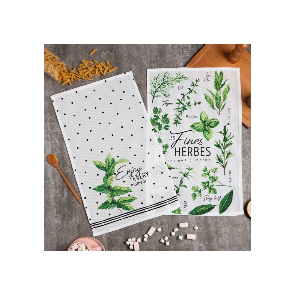 Изображение товара Набор полотенец кухонных Доляна Fines herbes 35x60 см 2 шт, 100% хлопок 5423111