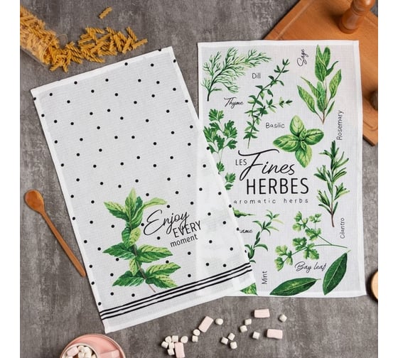 Изображение товара Набор полотенец кухонных Доляна Fines herbes 35x60 см 2 шт, 100% хлопок 5423111