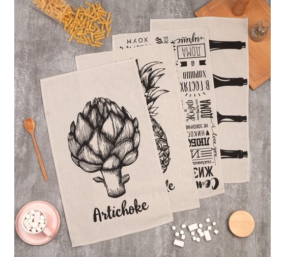 Изображение товара Набор полотенец кухонных Доляна Семейное счастье 35x60 см 4 шт, 100% хлопок 5215745