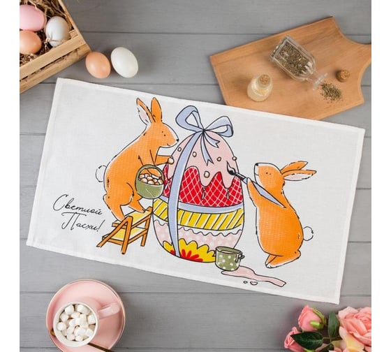 Изображение товара Полотенце Доляна Пасхальные яйца 35x60 см, 100% хлопок, вафля 5511246