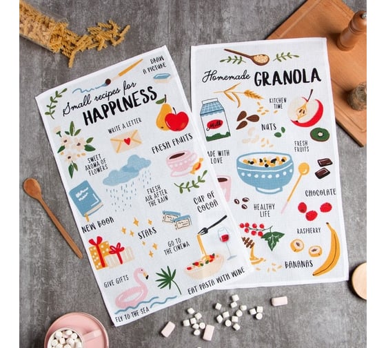 Изображение товара Набор полотенец кухонных Доляна Рецепты счастья 35x60 см 2 шт, 100% хлопок 5423146