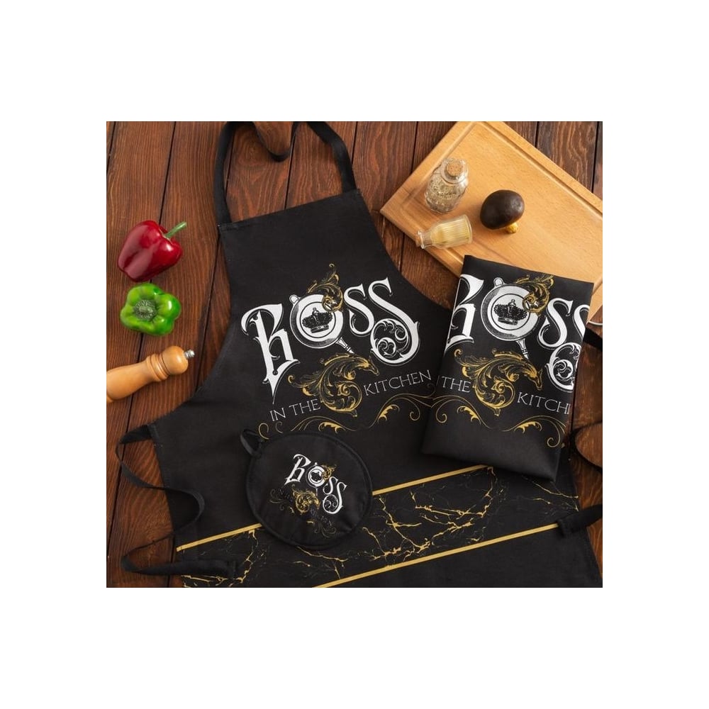 Изображение товара Кухонный набор Доляна 3 предмета Boss фартук прихватка полотенце