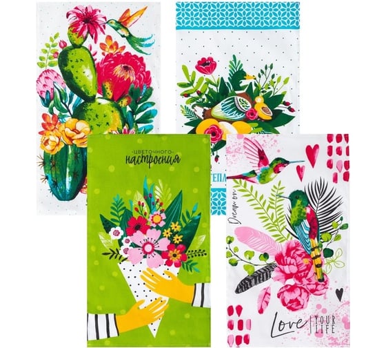 Изображение товара Набор полотенец кухонных Доляна Цветочного настроения 35x60 см 4 шт, 100% хлопок 100% хлопок 5376761