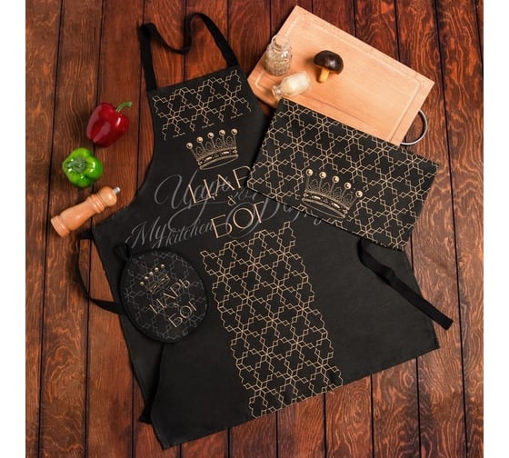 Изображение товара Кухонный набор Доляна 3 предмета Царь фартук 70x60 см, прихватка 20x20 см, полотенце 35x60 см 7533929