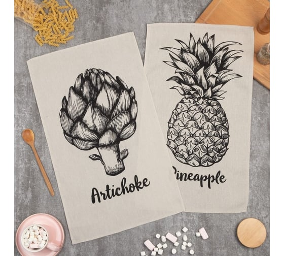 Изображение товара Набор полотенец кухонных Доляна Pineapple 35x60 см 2 шт, 100% хлопок 7635119