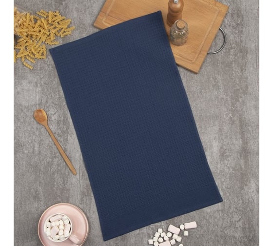 Изображение товара Полотенце Доляна индиго 35x60 см, 100% хлопок, крупная вафля 220 г/кв.м 7323019