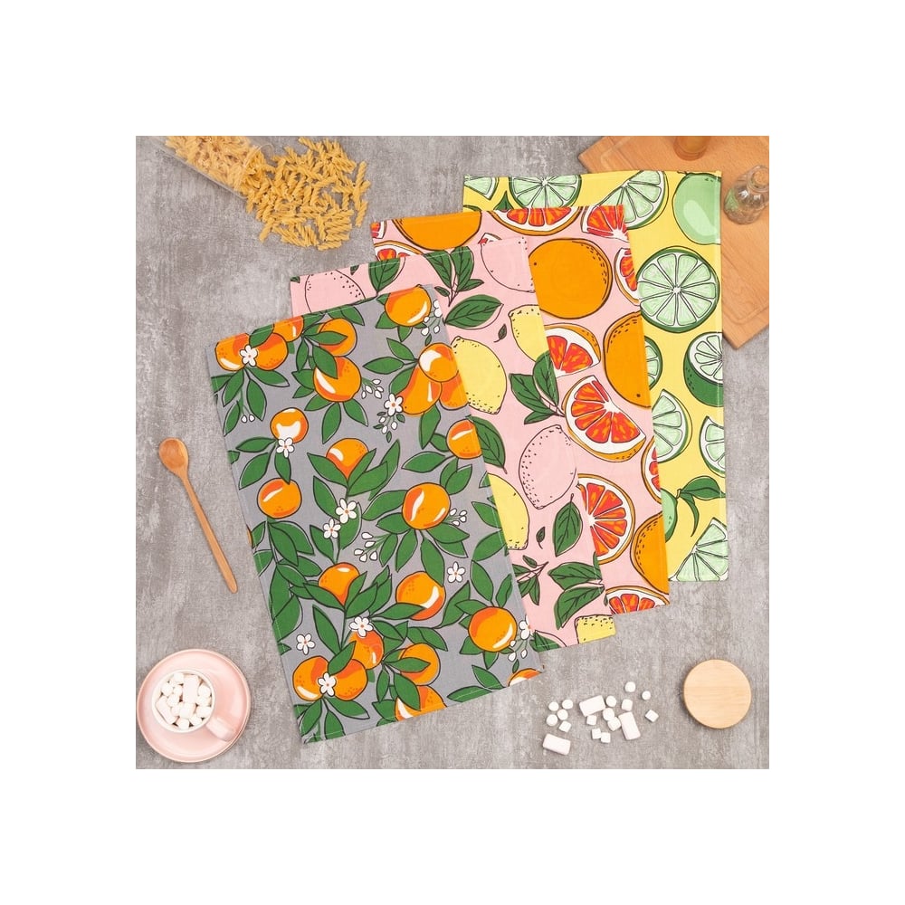 Изображение товара Набор кухонных полотенец Доляна Citrus mix 4 шт 35x60 см