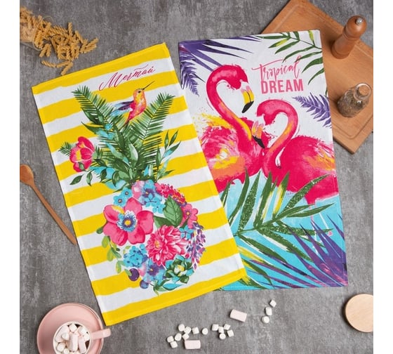 Изображение товара Набор полотенец кухонных Доляна Цветочное настроение 35x60 см 2 шт, 100% хлопок 7321894