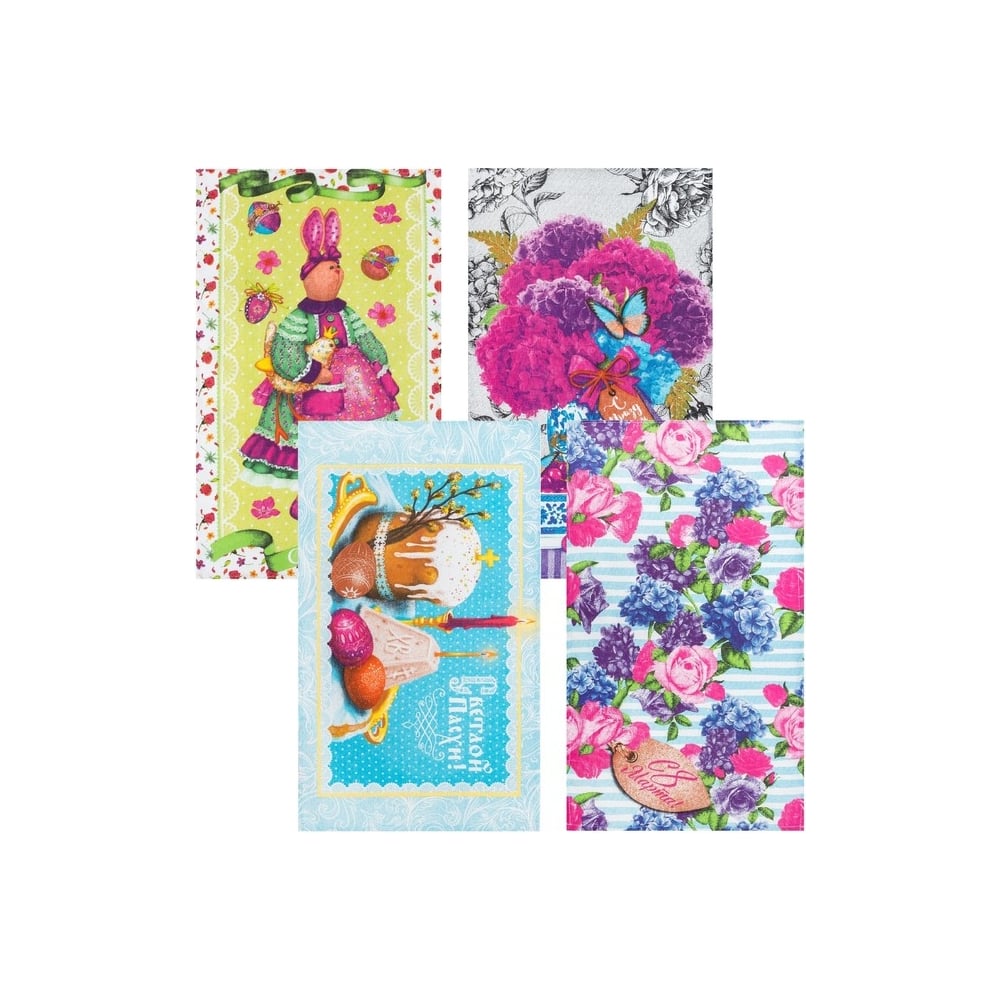 Изображение товара Набор кухонных полотенец Доляна Счастье 35x60 см 4 шт 100 хлопок рогожка