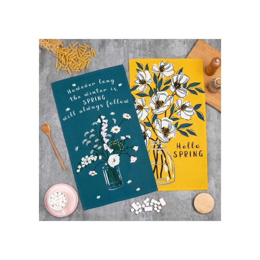 Изображение товара Набор полотенец кухонных Доляна Hello spring 35x60 см 2 шт, 100% хлопок, вафля 160 г/кв.м 7690559