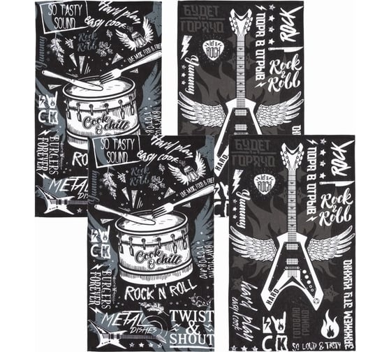 Изображение товара Набор полотенец кухонных Доляна Rock'n'roll 35x60 см 4 шт, 100% хлопок 6988441