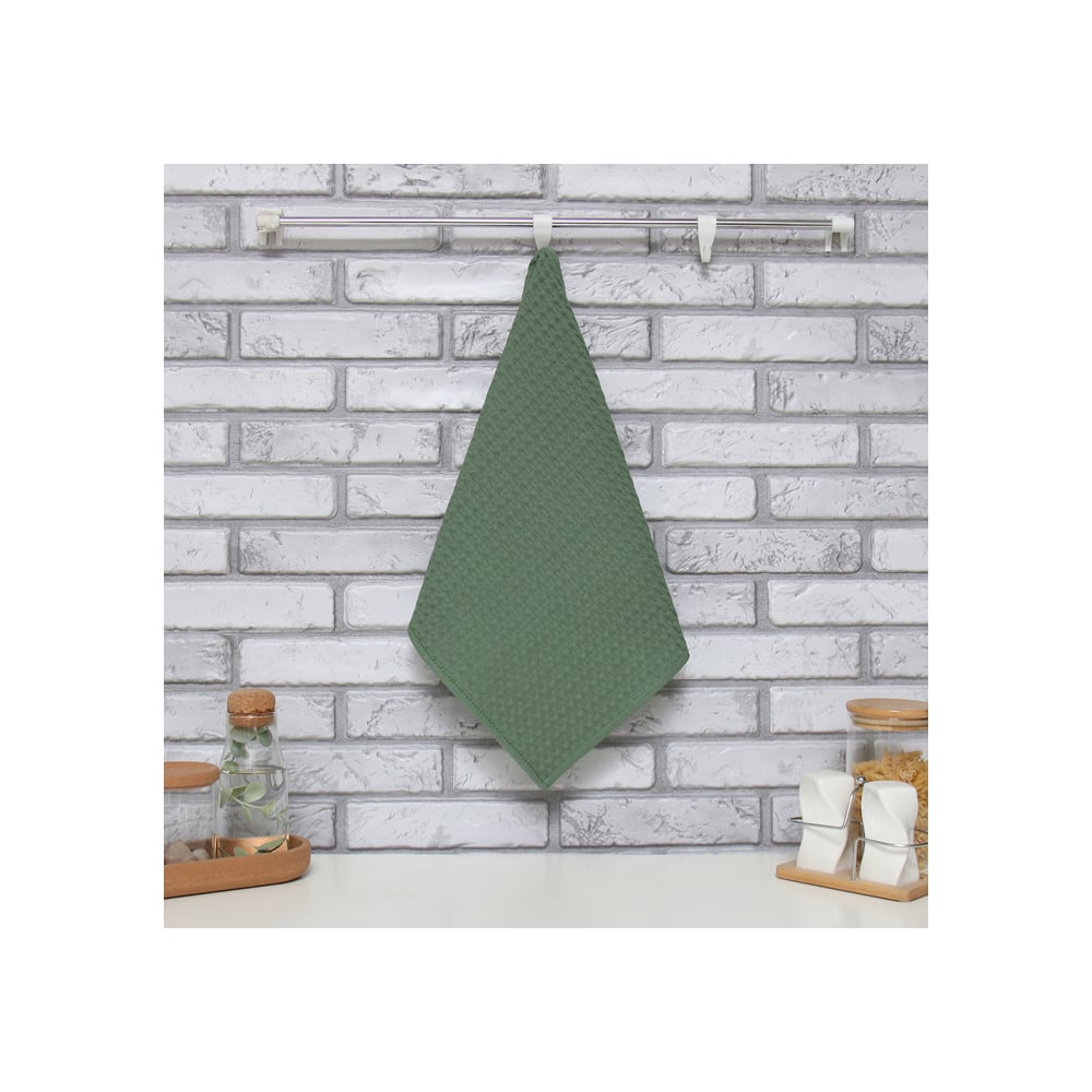 Изображение товара Полотенце Доляна хаки 35x60 см из 100% хлопка с крупной вафлей 220 г/м²