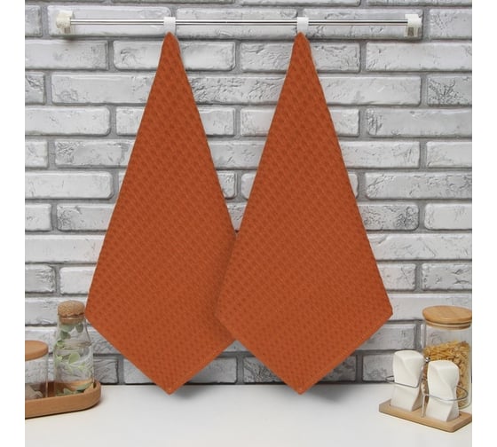 Изображение товара Набор кухонных полотенец Доляна коричневый 35x60 см 2 шт, 100% хлопок, вафля, 220 г/кв.м 7323012