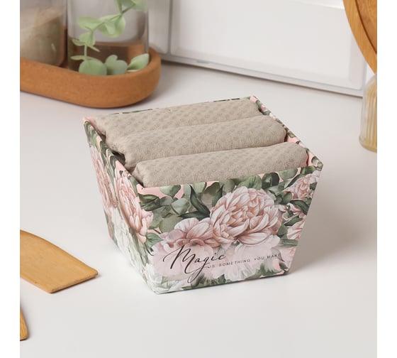 Изображение товара Набор полотенец Этель Пионы 35x60 см 3 шт, 100% хлопок 9364905