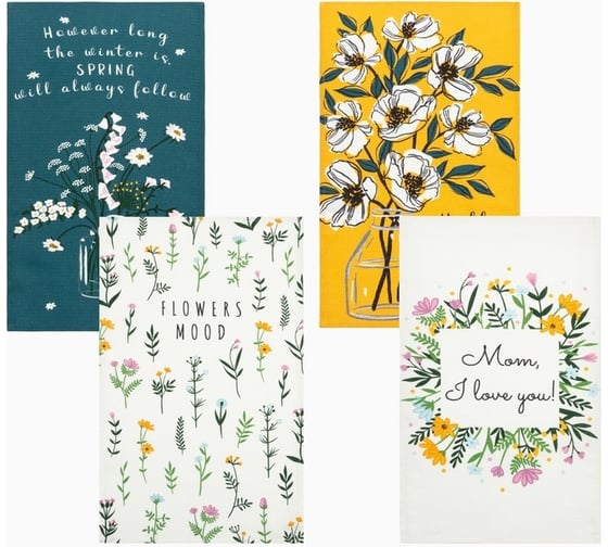 Изображение товара Набор полотенец кухонных Доляна Hello spring 35x60 см 4 шт, 100% хлопок, вафля 160 г/кв.м 7690560