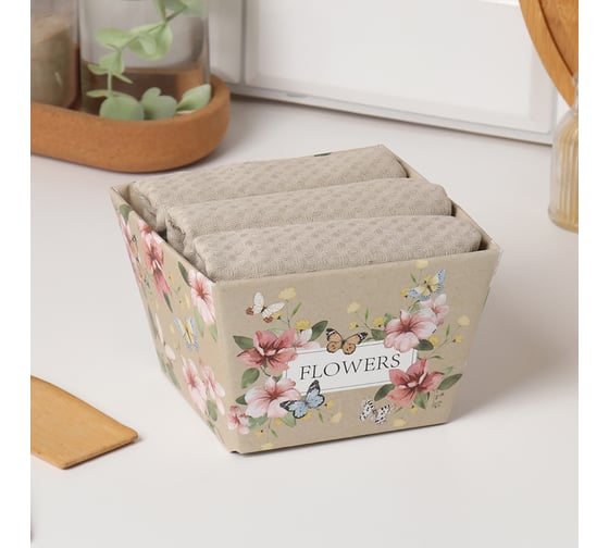 Изображение товара Набор полотенец Этель Flowers 35x60 см 3 шт, 100% хлопок 9364904