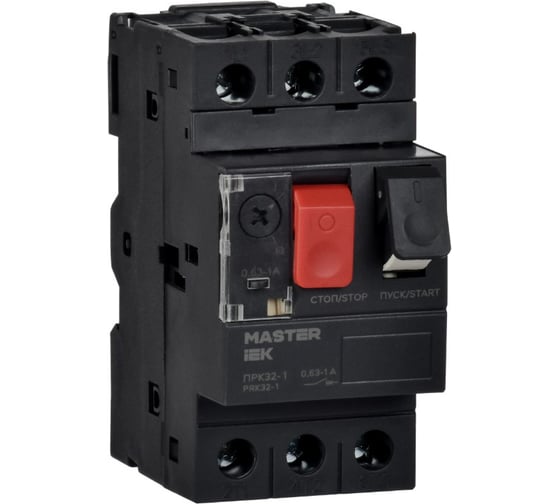 Изображение товара Ручной кнопочный пускатель IEK 0.63-1А, ПРК32-1, мотор-автомат, управление кнопками, винтовое соединение DMS11-001