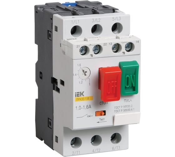 Изображение товара Ручной кнопочный пускатель IEK 0.63-1А, ПРК32-1, мотор-автомат, управление кнопками, винтовое соединение DMS11-001