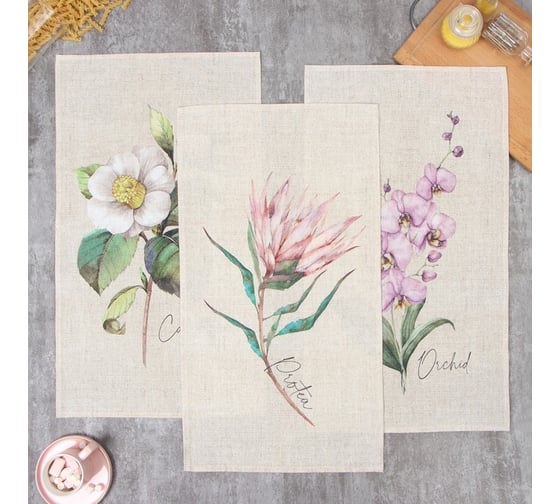 Изображение товара Набор полотенец Этель Цветочное настроение 45x60 см 3 шт, репс 167г/кв.м, 100 % хлопок 9907913