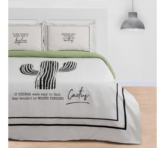 Изображение товара Комплект постельного белья Этель 2 спальный, Кактус 175x215 см, 200x220 см, 50x70+3 см - 2 шт., ранфорс 111 г/м2 4154829