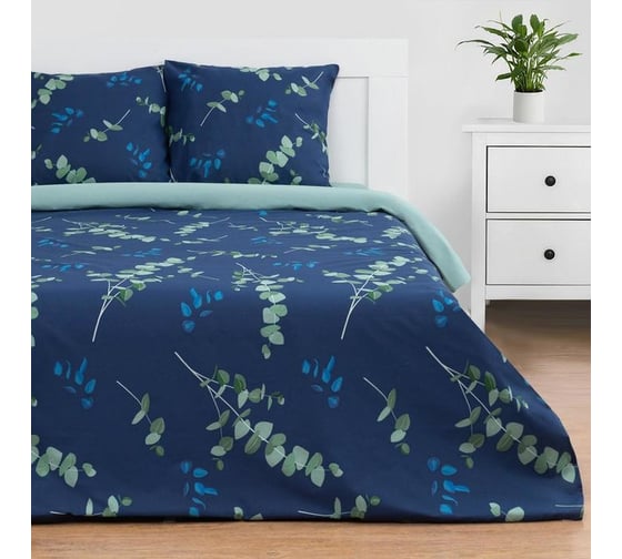 Изображение товара Комплект постельного белья Этель 2 спальный, Эвкалипт (вид 2) 175x215 см, 200x220 см, 70x70 см - 2 шт., поплин 125 г/м2 5418242