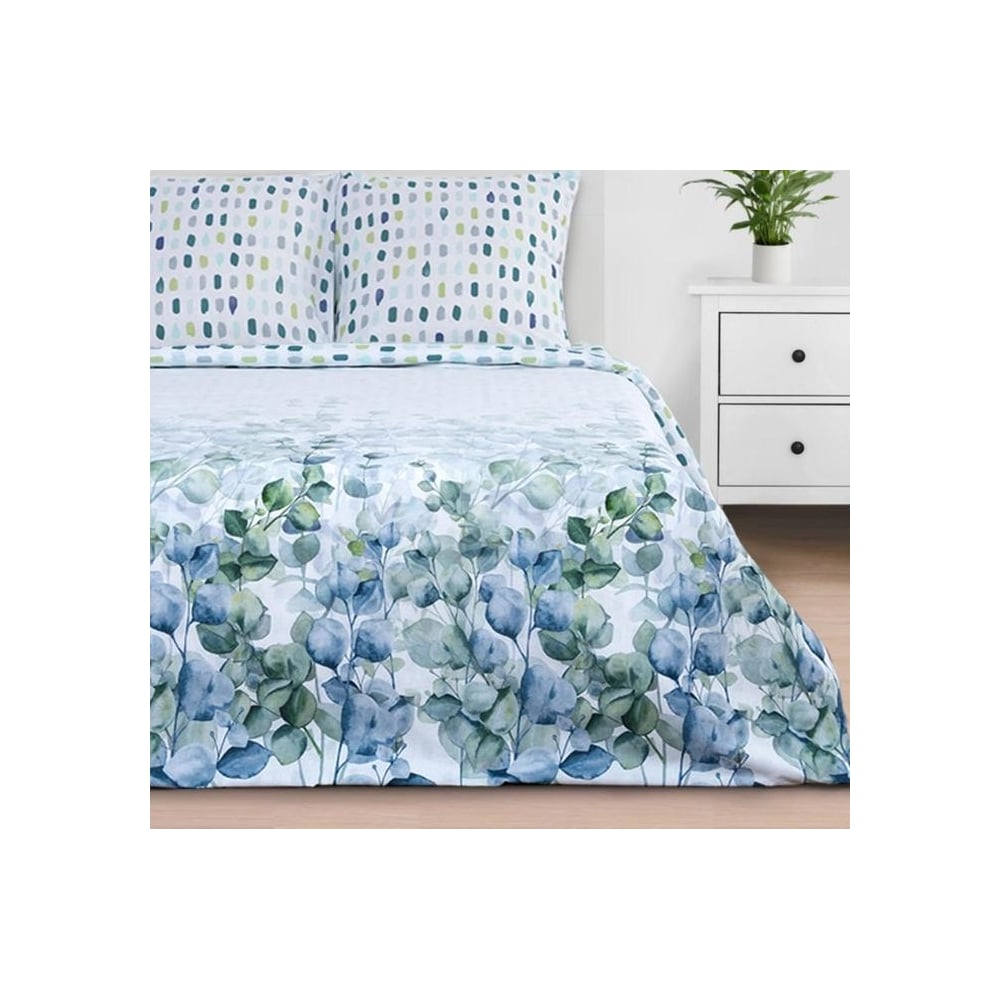 Изображение товара Комплект постельного белья Этель Eucalyptus двуспальный поплин голубой с принтом листьев