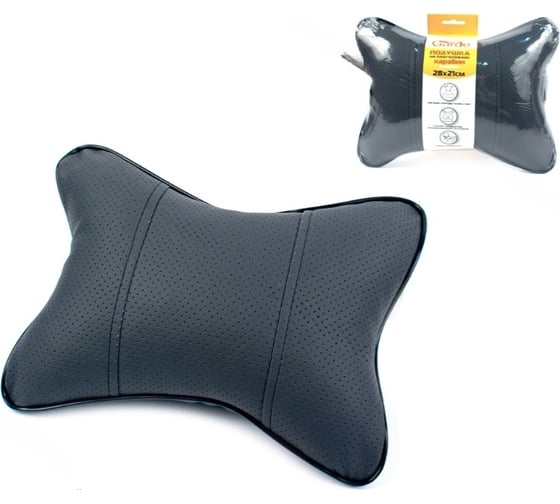Изображение товара Подушка на подголовник GARDE 28x21 см, на резинке, эко-кожа, перфорация, темно-серая GTX04RPG