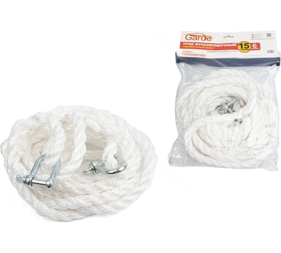 Изображение товара Буксировочный трос GARDE 15 т, скобы М14, 6 м, корабельный канат в сумке TBS156