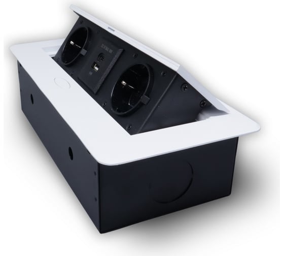 Изображение товара Розетка горизонтальная выдвижная ROCKETSOCKET 2 euro 16a, usb type a+c с блоком 18w, проводка, цвет белый SHS019-W