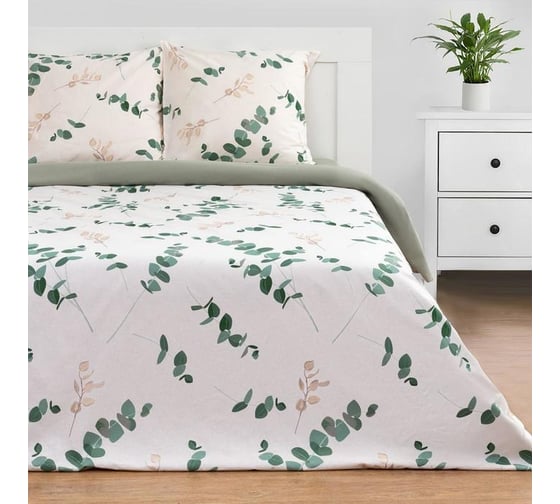 Изображение товара Комплект постельного белья Этель евро Эвкалипт (вид 1) 200x217 см, 220x240 см, 70x70 см - 2 шт., поплин 125 г/м2 5418240