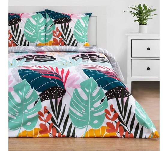 Изображение товара Комплект постельного белья Этель 1.5 спальный, Colored tropics (вид 1) 143x215 см, 150x214 см, 70x70 см, 2 шт., поплин 125 5418220