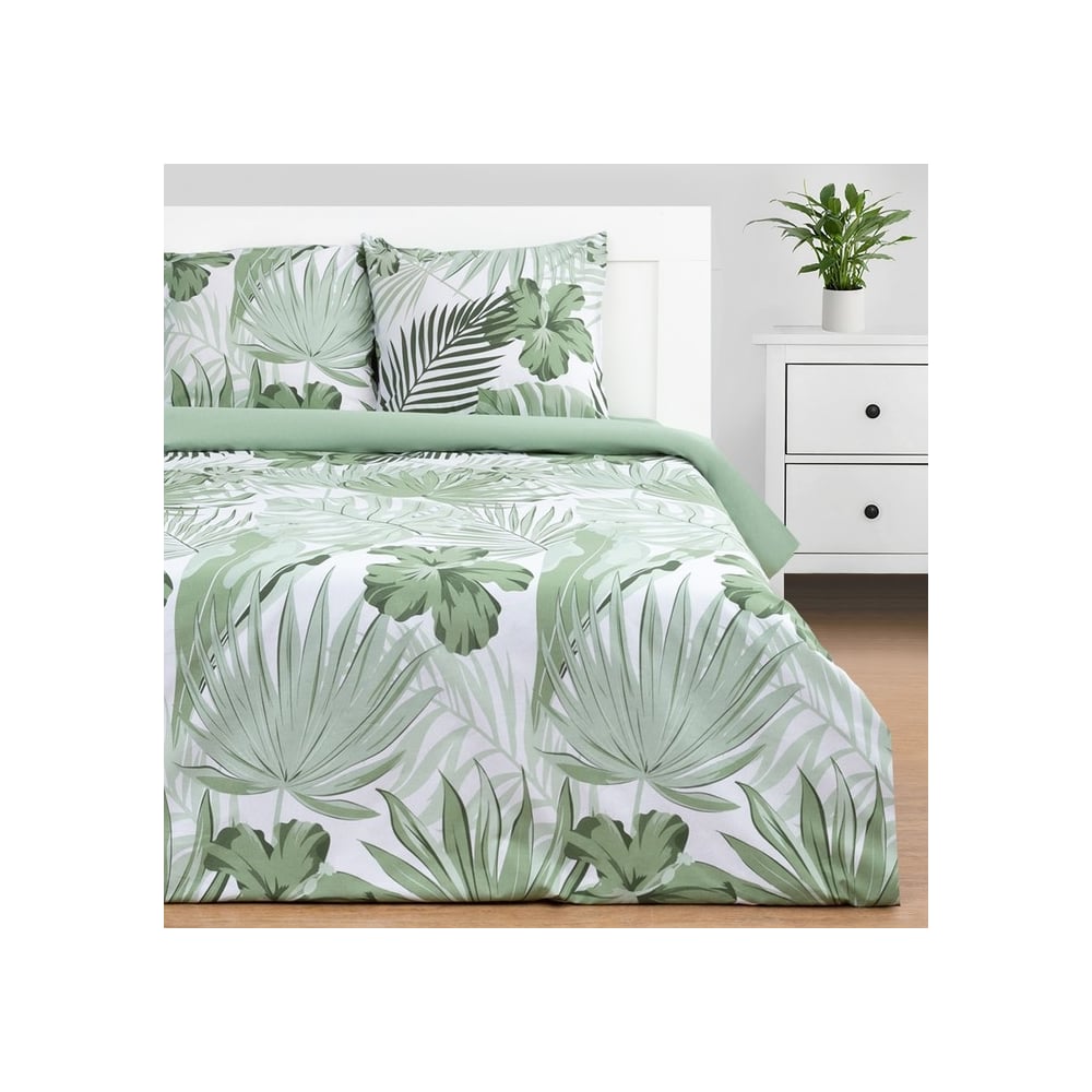 Изображение товара Комплект постельного белья Этель Tropics 1.5 спальный поплин белый и зеленый