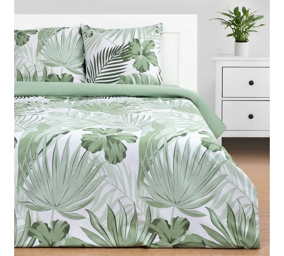 Изображение товара Комплект постельного белья Этель 1.5 спальный, Tropics (вид 2) 143x215 см, 150x214 см, 70x70 см, 2 шт., поплин 125 г/м2 5418235