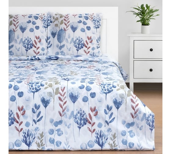 Изображение товара Комплект постельного белья Этель евро Flora and spring (вид 1) 200x217 см, 220x240 см, 70x70 см - 2 шт., поплин 7533769