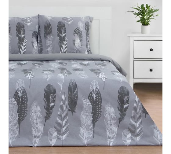Изображение товара Комплект постельного белья Этель 1.5 спальный, Перья (вид 2) 143x215 см, 150x214 см, 70x70 см, 2 шт., поплин 125 г/м2 5418217