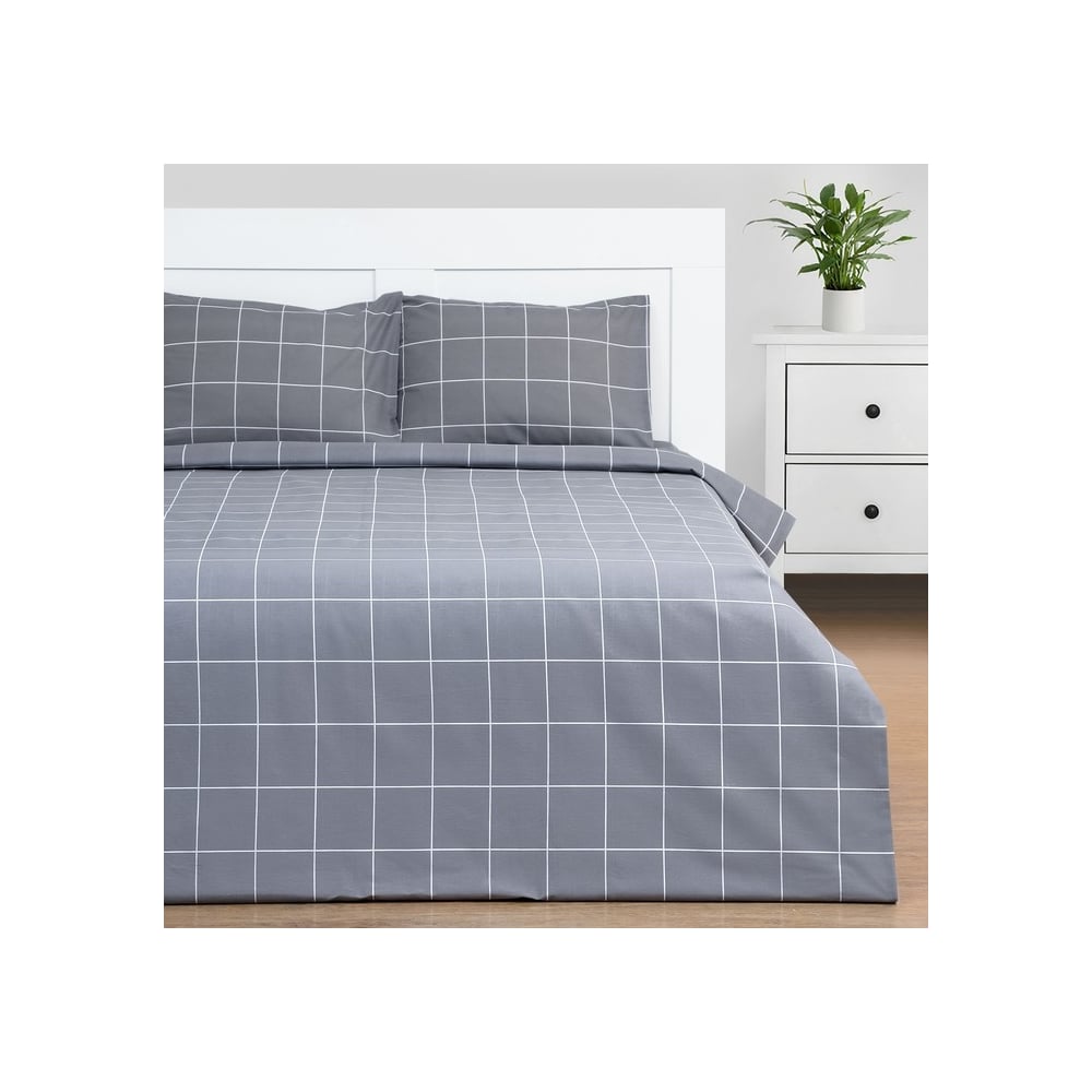 Изображение товара Комплект постельного белья Этель 2 спальный клетка серый бязь 175x215 200x220