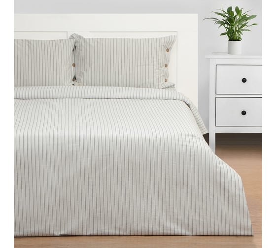 Изображение товара Комплект постельного белья Этель 1.5 спальный, White stripes 155x210 см, 160x240 см, 50x70 см - 2 шт., 100% жатый хлопок, 140 гр/м2 9446458